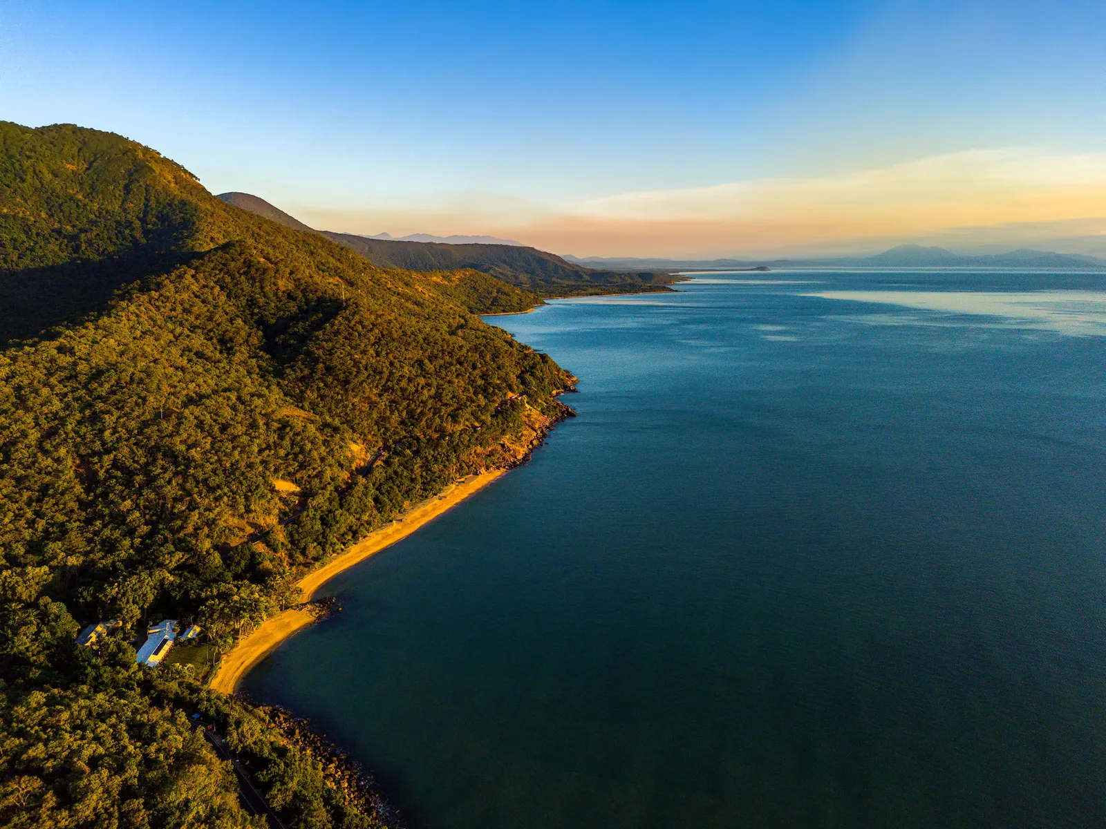 Aerial view of the rainforest headland and bay near Port Douglas